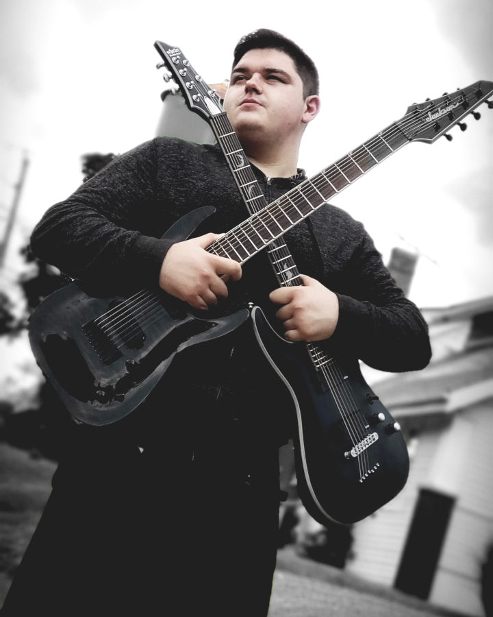 Hunter Herrlinger working in a music studio